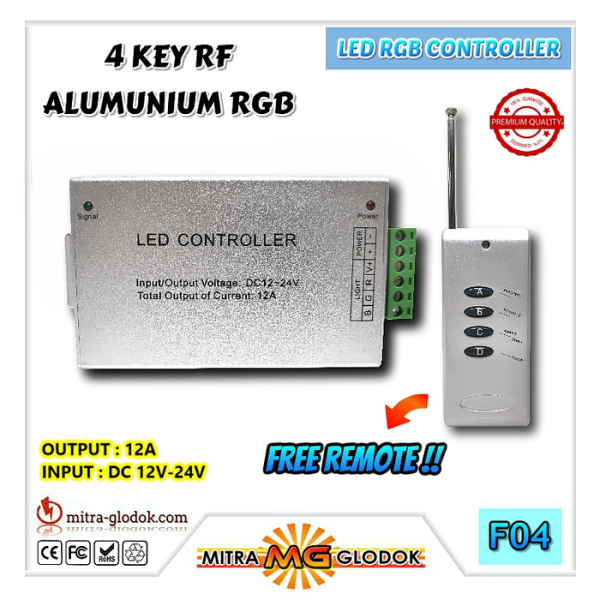 RGB LED Controller 4 Key RF With Remote - LED Strip Controller | Alumunium